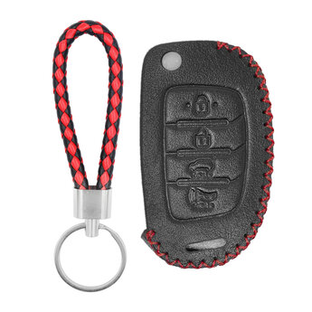 Leather Case For Hyundai Flip Remote Key 4 Buttons