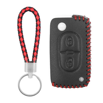 Leather Case For Peugeot Citroen Flip Remote Key 2 Buttons