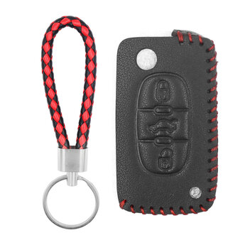 Leather Case For Peugeot Citroen Flip Remote Key 3 Buttons