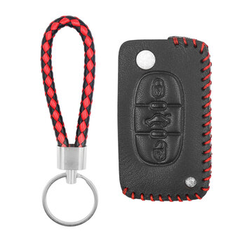Leather Case For Peugeot Flip Remote Key 3 Buttons