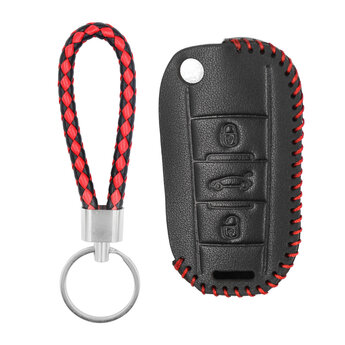 Leather Case For Peugeot Flip Remote Key 3 Buttons
