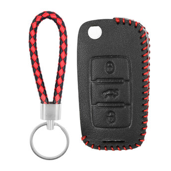 Leather Case For Volkswagen Flip Remote Key 3 Buttons