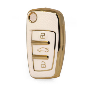 Nano High Quality Gold Leather Cover For Audi Flip Remote Key...