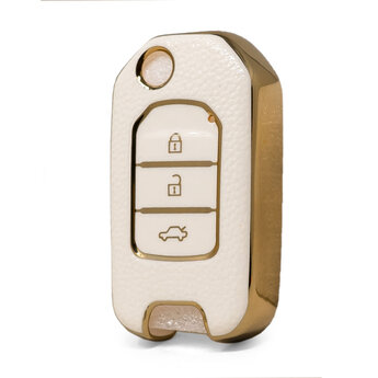 Nano High Quality Gold Leather Cover For Honda Flip Remote Key...