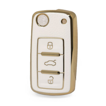 Nano High Quality Gold Leather Cover For Volkswagen Flip Remote...