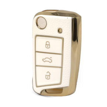 Nano High Quality Gold Leather Cover For Volkswagen Flip Remote...