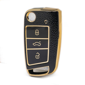 Nano High Quality Gold Leather Cover For Volkswagen Flip Remote...