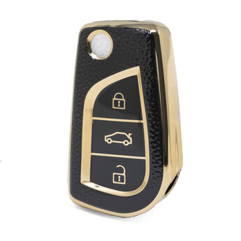 Nano High Quality Gold Leather Cover For Toyota Flip Remote Key...