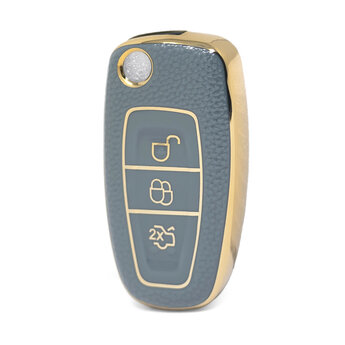 Nano High Quality Gold Leather Cover For Ford Flip Remote Key...