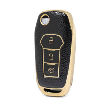 Nano High Quality Gold Leather Cover For Ford Flip Remote Key...