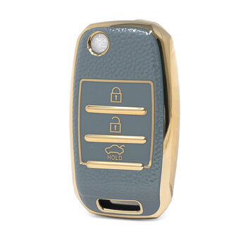 Nano High Quality Gold Leather Cover For KIA Flip Remote Key...