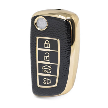 Nano High Quality Gold Leather Cover For Nissan Flip Remote Key...