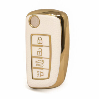 Nano High Quality Gold Leather Cover For Nissan Flip Remote Key...