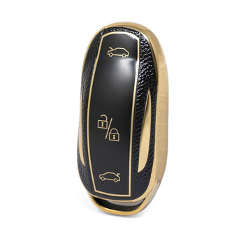 Nano High Quality Gold Leather Cover For Tesla Remote Key 3 Buttons...