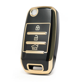 Nano High Quality Cover For KIA Flip Remote Key 3 Buttons Black...